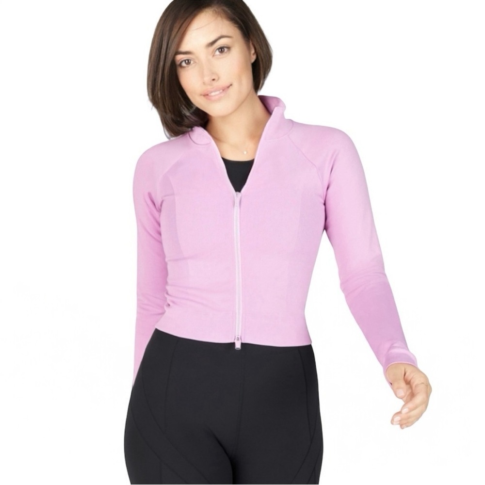 Fabletics Nixie Crop Sculpt Knit Workout Compression Jacket Navy Large NWT